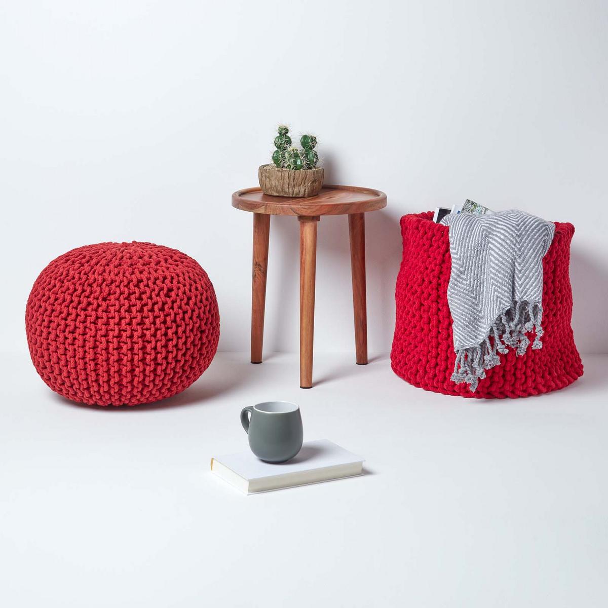STRICK-POUF rot, 40/40/35 cm - Rot, Textil (40/35/40cm) - Homescapes