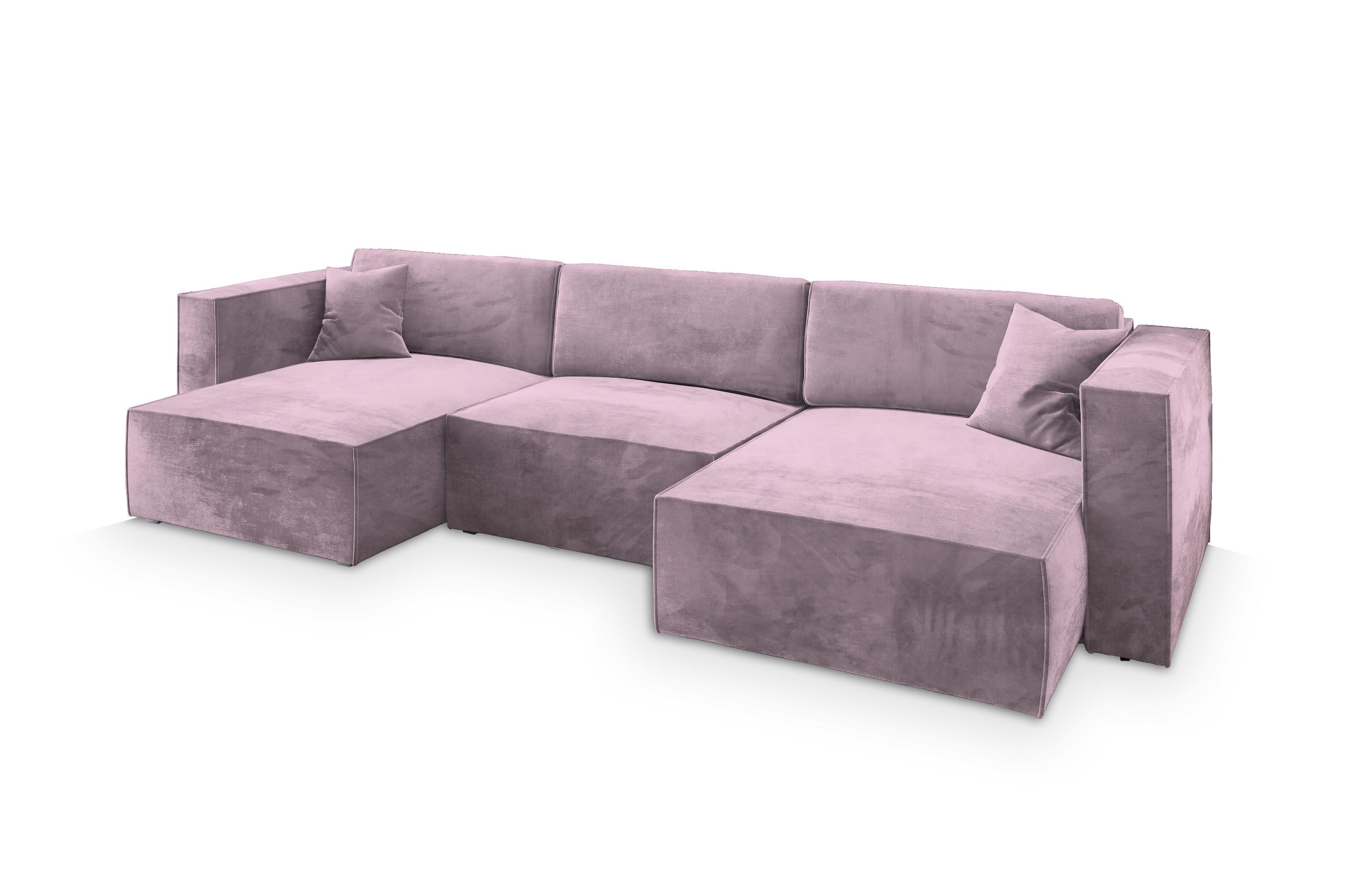 WOHNLANDSCHAFT SARMO M Lila Velours-Stoff mit Schlaffunktion - Lila/Grau, Holz/Kunststoff (347/70/148cm) - MASSENO