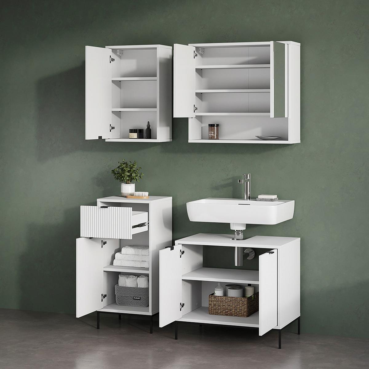 SPIEGELSCHRANK ATERNO Weiß 70 x 65 cm mit 2 Türen - Weiß, Holzwerkstoff (70/65/22.1cm) - Livinity®