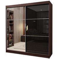 SCHWEBETÜRENSCHRANK VITALE 200/216/61 cm 2-türig mit Spiegel Wengefarben - Wengefarben/Schwarz, Holzwerkstoff (200/216/61cm) - MASSENO