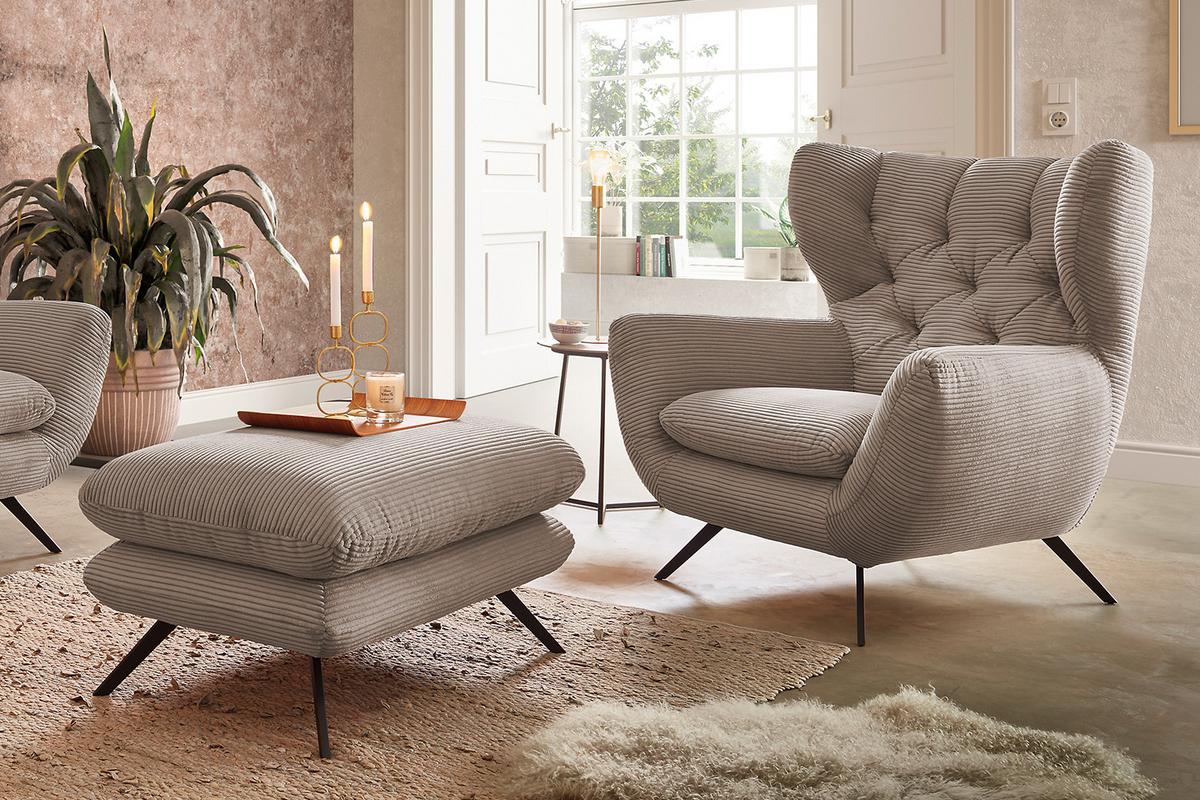 SESSEL CHARME Taupe Cord - Taupe/Schwarz, Textil/Metall (100/106/95cm) - KAWOLA