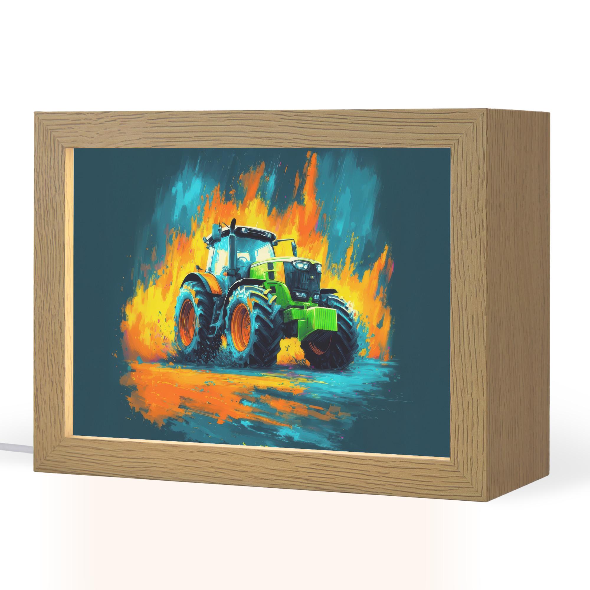 NACHTTISCHLAMPE Abstrakt - Traktor - Grün 20x15 cm - Dunkelblau, Holzwerkstoff (8/20/15cm) - OnlyWow