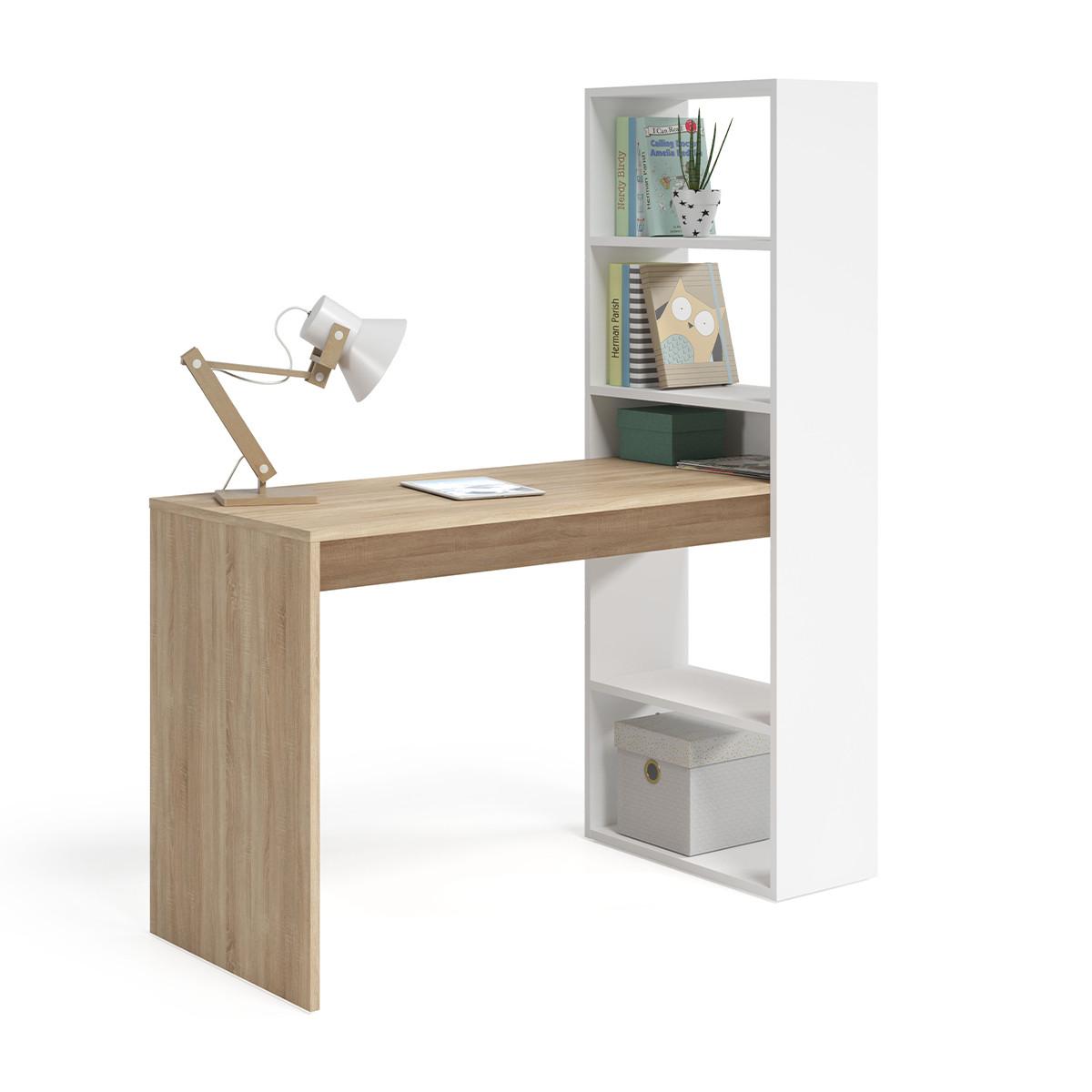 SCHREIBTISCH mit Regal - L120 cm - Eiche Bianco, Holzwerkstoff (6.7/53/144cm) - Calicosy