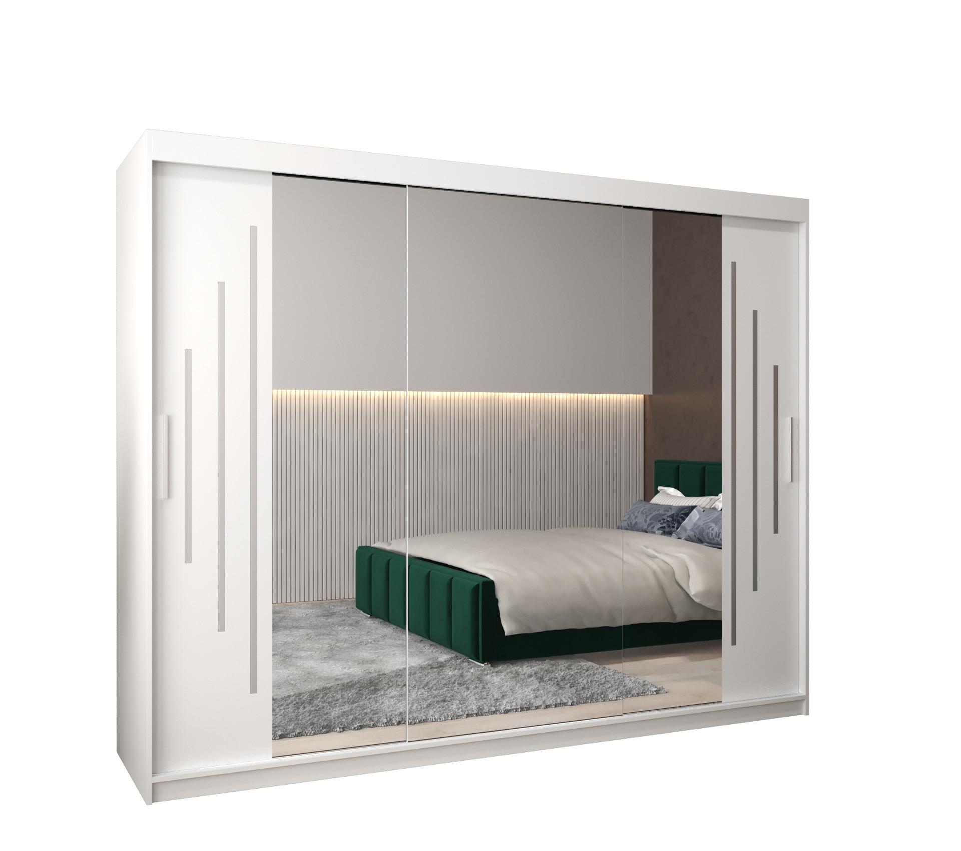 SCHWEBETÜRENSCHRANK 200/250/62 3-türig - Silberfarben/Weiß, Holz/Kunststoff (250/200/62cm) - Abiks Möbel