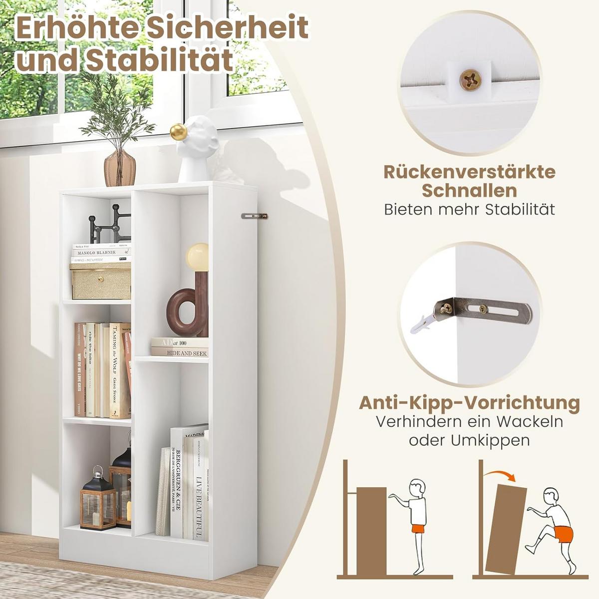 BUCHERREGAL Weiß - Weiß, Holz (50/104/24cm) - COSTWAY