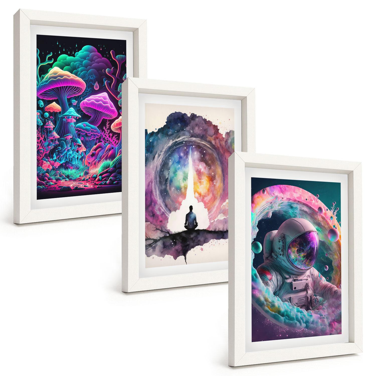 BILDER SET 3er Set - 20x30 cm Weißer Rahmen - Farbenfrohe Fantasy-Kunstillustrationen - Weiß, Kunststoff (20/30cm) - TULUP