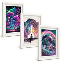 BILDER SET 3er Set - 20x30 cm Weißer Rahmen - Farbenfrohe Fantasy-Kunstillustrationen - Weiß, Kunststoff (20/30cm) - TULUP