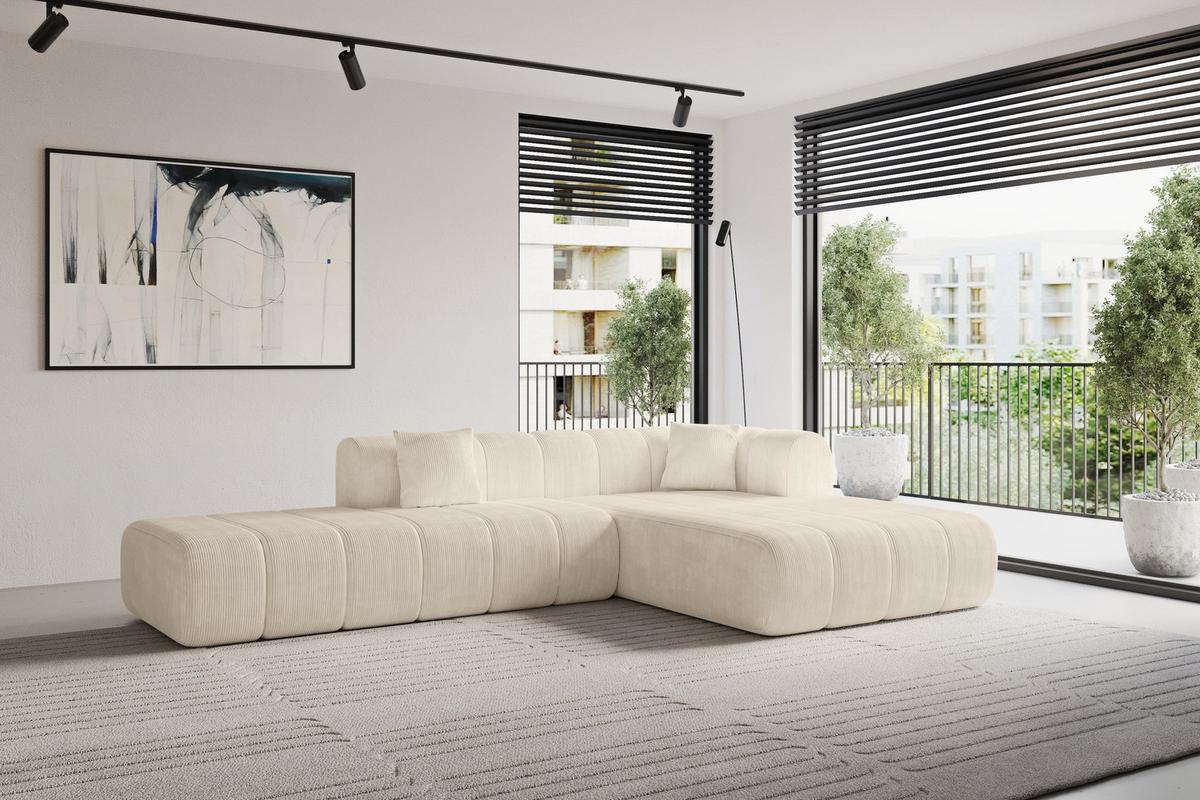 ECKSOFA Ottomane Rechts BILA-L 289x176x71 Beige Cord - Kaschmir/Beige, Holzwerkstoff/Kunststoff (289/176cm) - ALTDECOR
