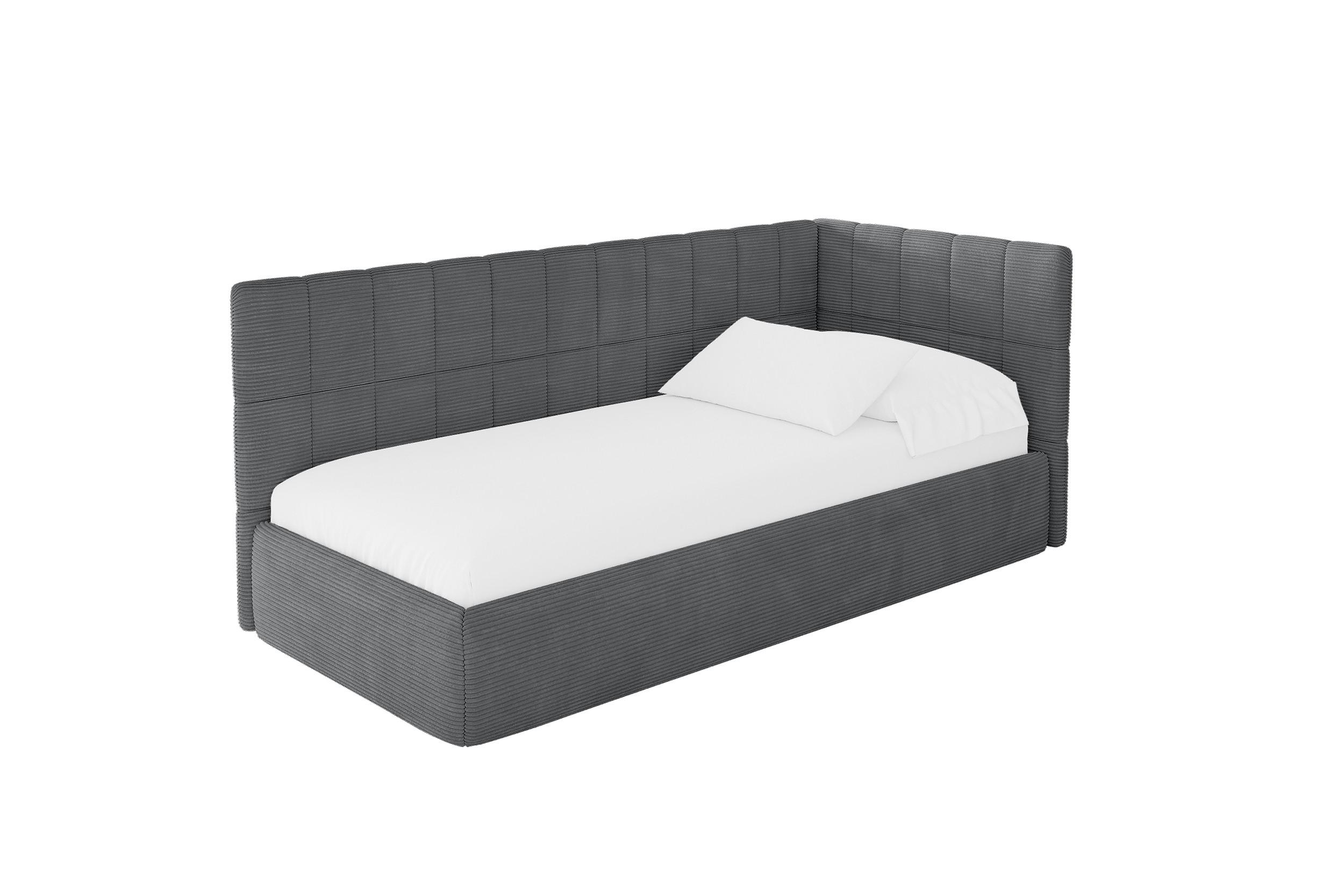 EINZELLBETT Jugendbett mit Bettkasten und Matratze H3/H4, Links - TULY 100x200 Dunkelgrau - Graphitfarben, Holzwerkstoff/Textil (100/200cm) - ALTDECOR