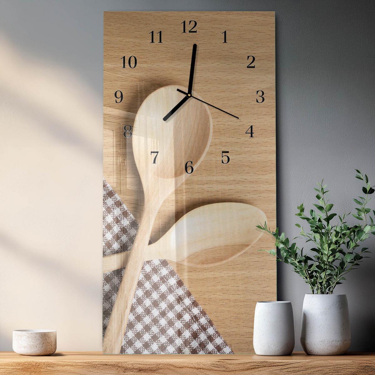 WANDUHR aus Glas 30x60 cm - Löffel - Beige, Glas (30/60/0.4cm) - TULUP