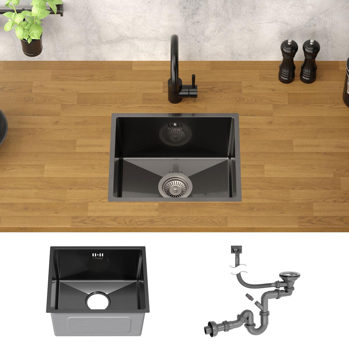 SPÜLBECKEN aus Edelstahl 34x40 cm Anthrazit mit Siphon - Anthrazit, Metall (40/20/34cm) - ML-DESIGN