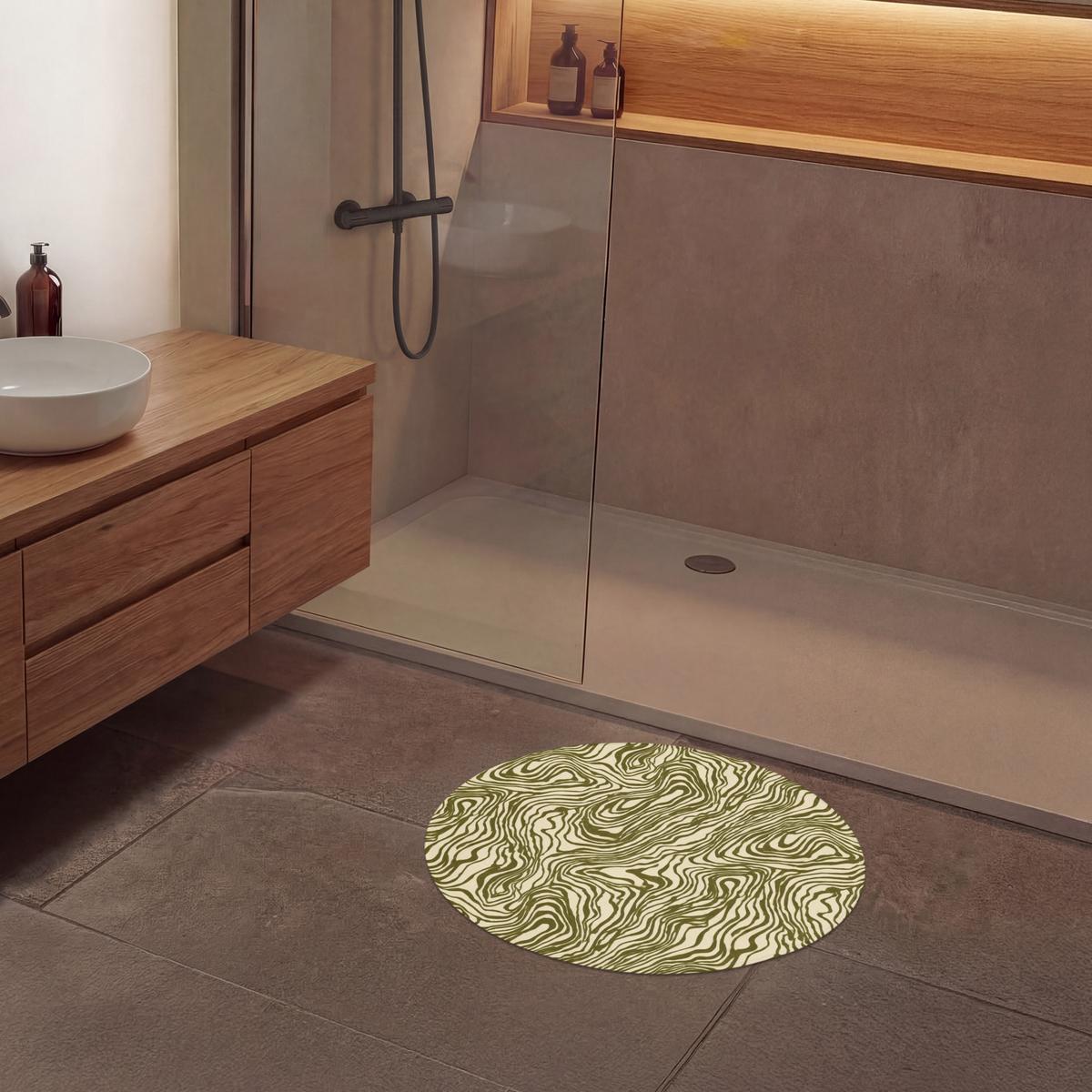 BADEMATTE Abstrakt - Marmor - Grün Badvorleger 70x70 cm - Dunkelgrün, Textil (70/70cm) - OnlyWow
