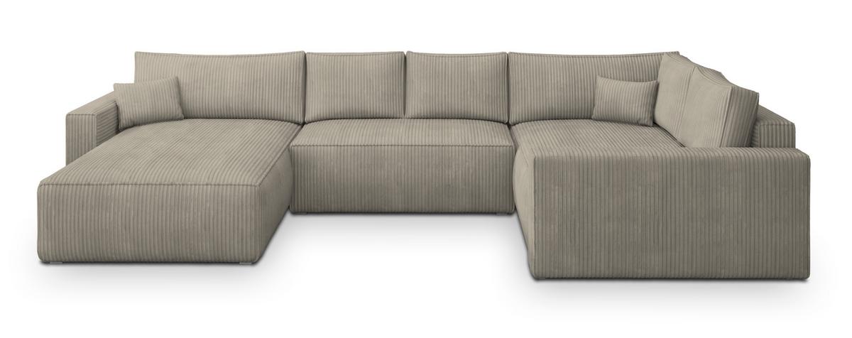 WOHNLANDSCHAFT VELAMI R-S Beige Kordstoff mit Schlaffunktion - Beige, Holz (365/83/194cm) - MASSENO