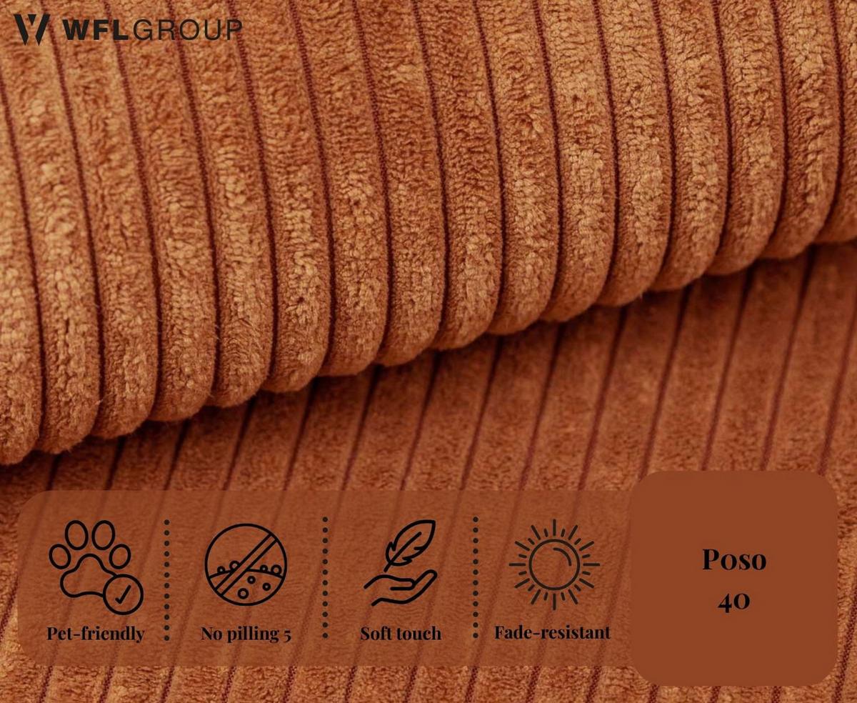 ECKSOFA Cora mit Schlaffunktion & Stauraum, Universell Rechts/Links, Orange Kupfer Cord Chenille 250/82/160 cm - Schwarz/Orange, Kunststoff/Textil (250/160cm) - WFL GROUP