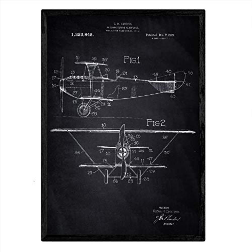 POSTER Aufklärungsflugzeug Patent A3 Rahmenlos - Schwarz, Papier (29.7/5/42cm) - Nacnic