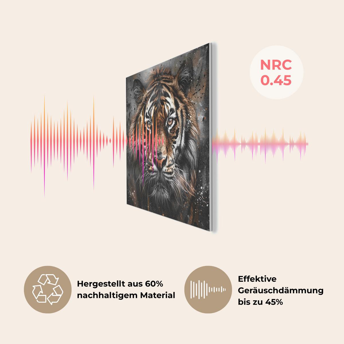 AKUSTIKBILD Tiger - Tiere - Porträt - Luxus - Schwarz Akustikpaneele 90x90 cm - Braun, Kunststoff (90/90/0.9cm) - MuchoWow