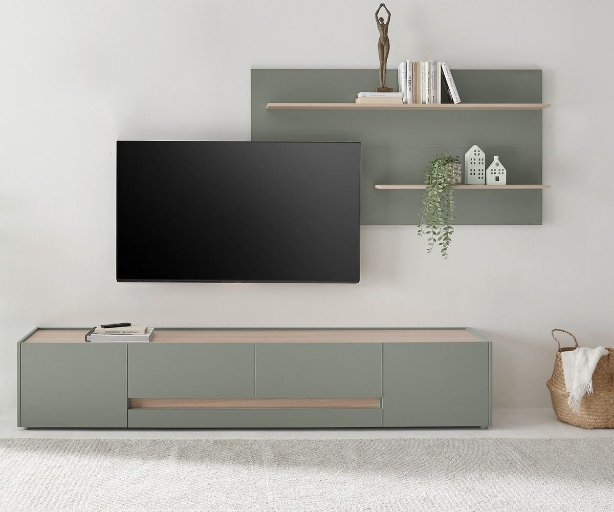 TV-LOWBOARD in Salbei Grün und Eiche, großer TV Unterschrank mit viel Stauraum - Salbeigrün/Eichefarben, Holz/Holzwerkstoff (223/40/45cm) - Furn.Design