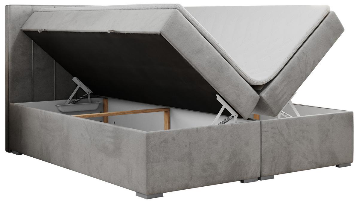 BOXBETT ALLY 140/200 Hellgrau Velvet - H3 - Hellgrau, Holz/Textil (140/200cm) - MKS