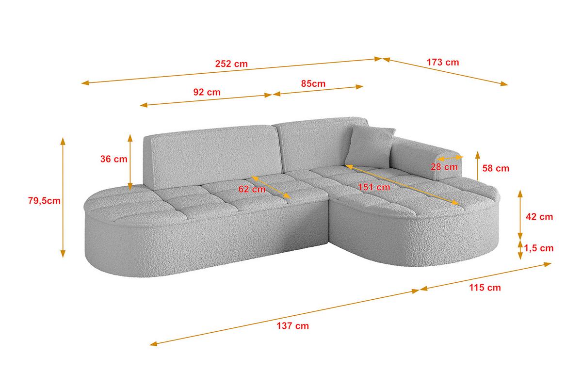 ECKSOFA Ottomane Rechts LIVO-L1 - 252x173x79,5 cm Hellgrau - Hellgrau, Holzwerkstoff/Textil (252/173cm) - ALTDECOR