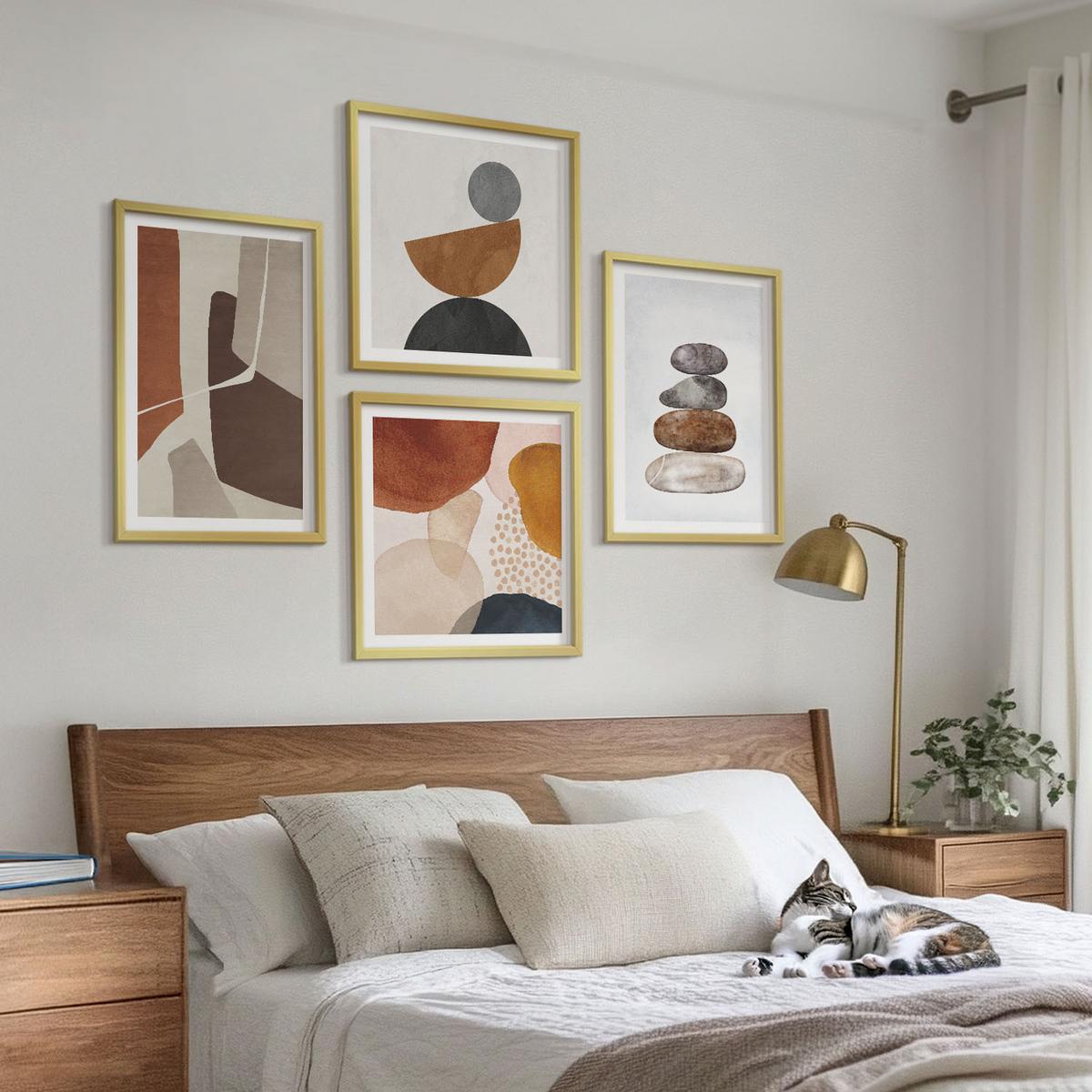 BILDER SET 4er Set - 50x50 cm & 40x60 cm Goldrahmen - Abstrakte Malerei Dekorationen - Goldfarben, Kunststoff (50/50cm) - TULUP