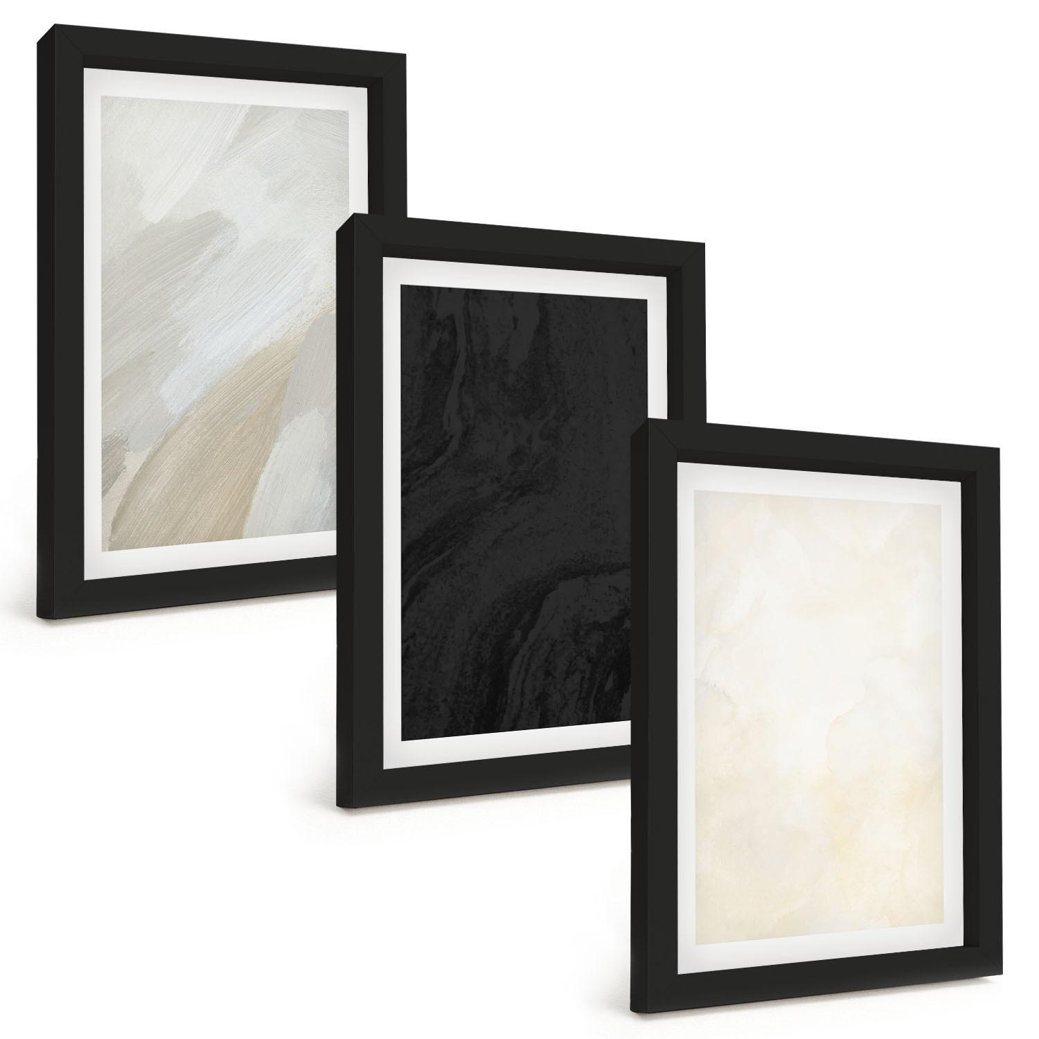 BILDER SET 3er Set - 20x30 cm Schwarzer Rahmen - Strukturen schattieren Minimalismus - Schwarz, Kunststoff (20/30cm) - TULUP