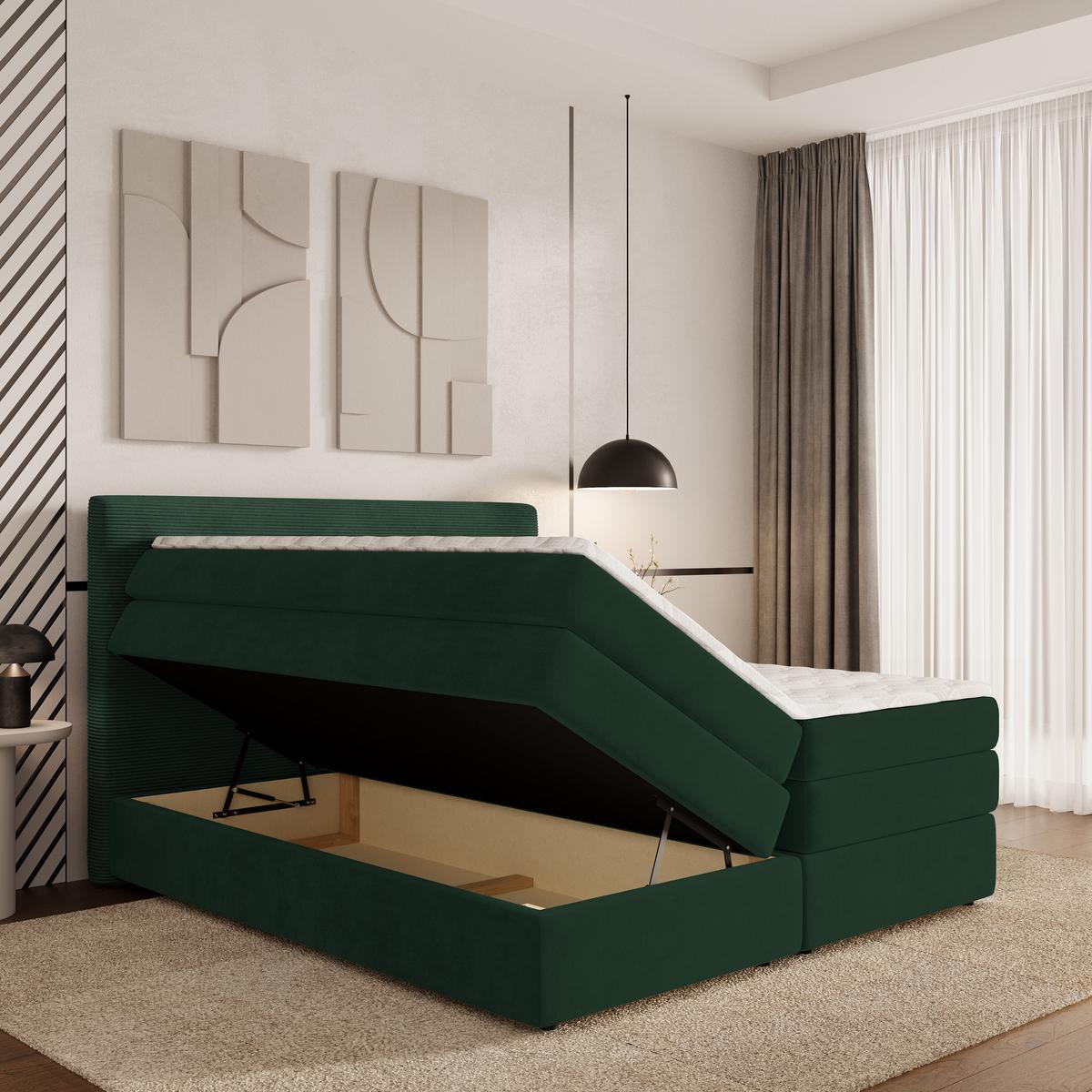 BOXSPRINGBETT MATERN 180x200 cm mit Matratze und Topper - Grün - Grün, Holz (180/200cm) - MASSENO