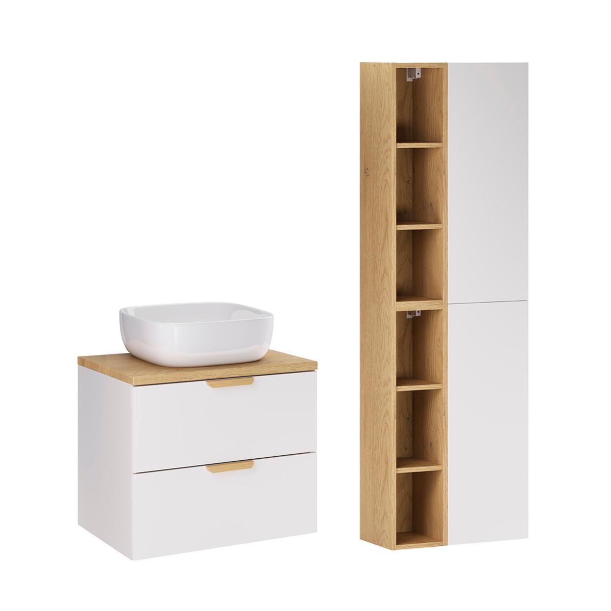 BADMÖBEL 60.6cm Oria 2er-Set Weiß - Weiß, Holzwerkstoff (60.6/50/46.5cm) - Petits-meubles