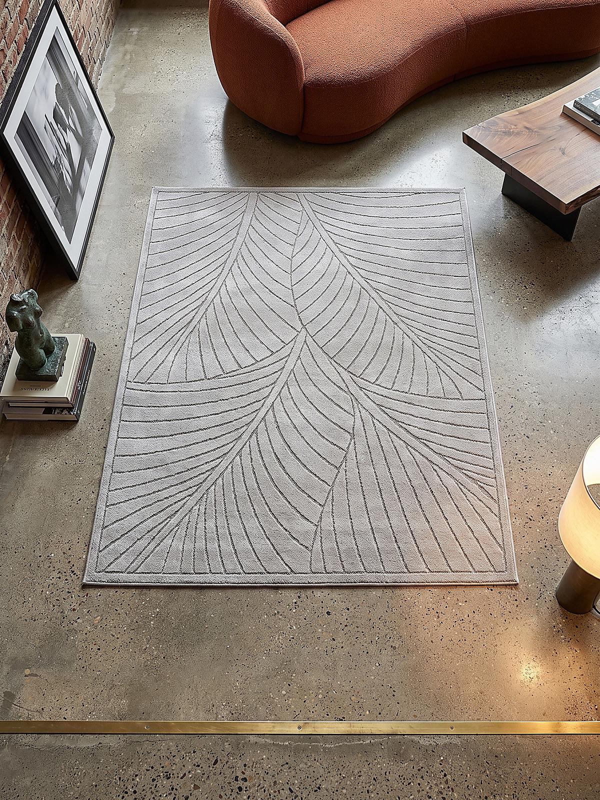 TEPPICH Outdoor, Fußbodenheizung-geeignet, mit Blattmotiv, ENGADIN in Silbergrau, 120 x 170 cm - Grau, Textil (120/170cm) - KADIMA DESIGN