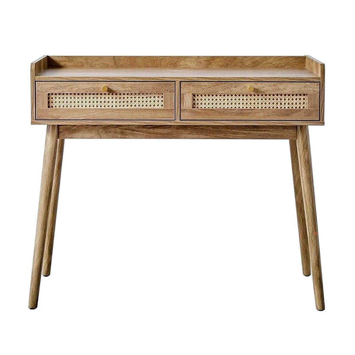 KONSOLE 2 Schubladen mit Rattanfronten und Holzbeinen Palmo 100/35/85,2 cm - Eschefarben, Holzwerkstoff (42/35/85.2cm) - Calicosy