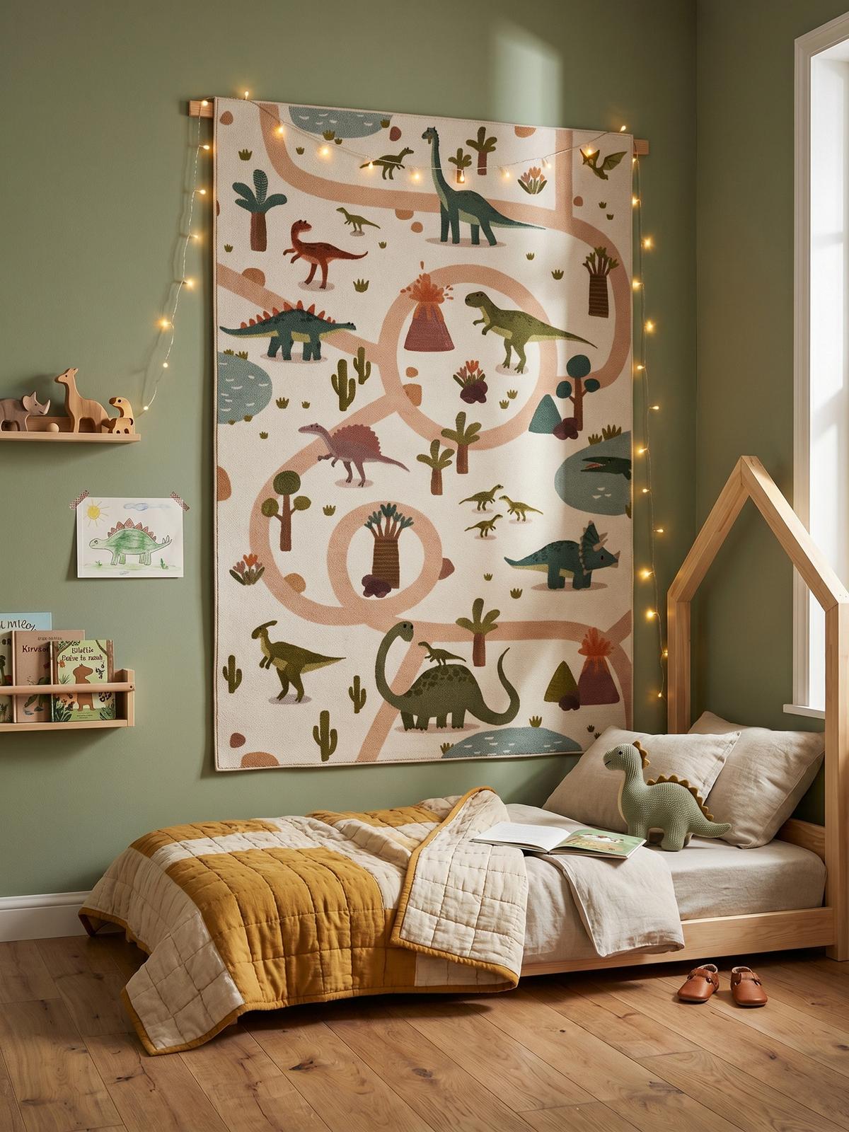 SPIELTEPPICH Waschbar TINO in Creme, mit Dino-Landschaft, 140 x 200 cm - Beige, Textil (200/140cm) - KADIMA DESIGN