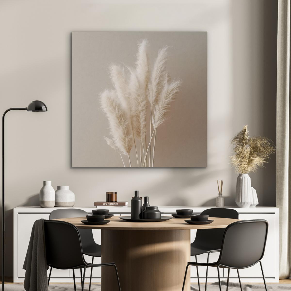 AKUSTIKBILD Pampasgras - Federn - Pastell - Weiß Akustikpaneele 90x90 cm - Naturfarben, Kunststoff (90/90/0.9cm) - MuchoWow