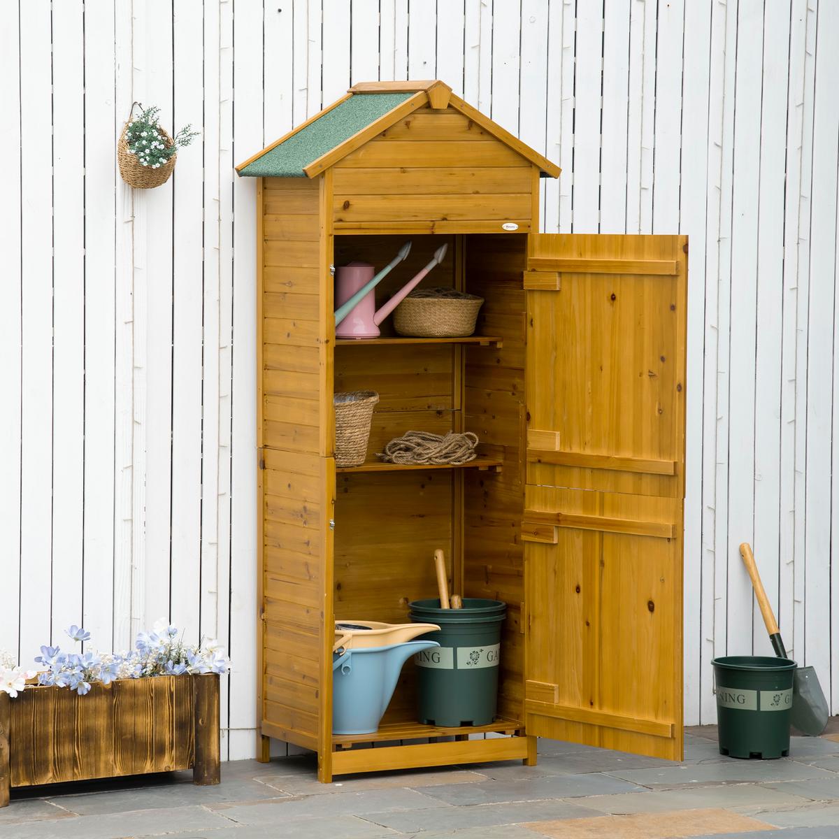 GERÄTEHAUS Gartenschrank Gartenhaus, 2 Regale, 2 Türen, wetterfest, Tanne, Naturholz - Fichtefarben, Holz (49/191.5/79cm) - Outsunny