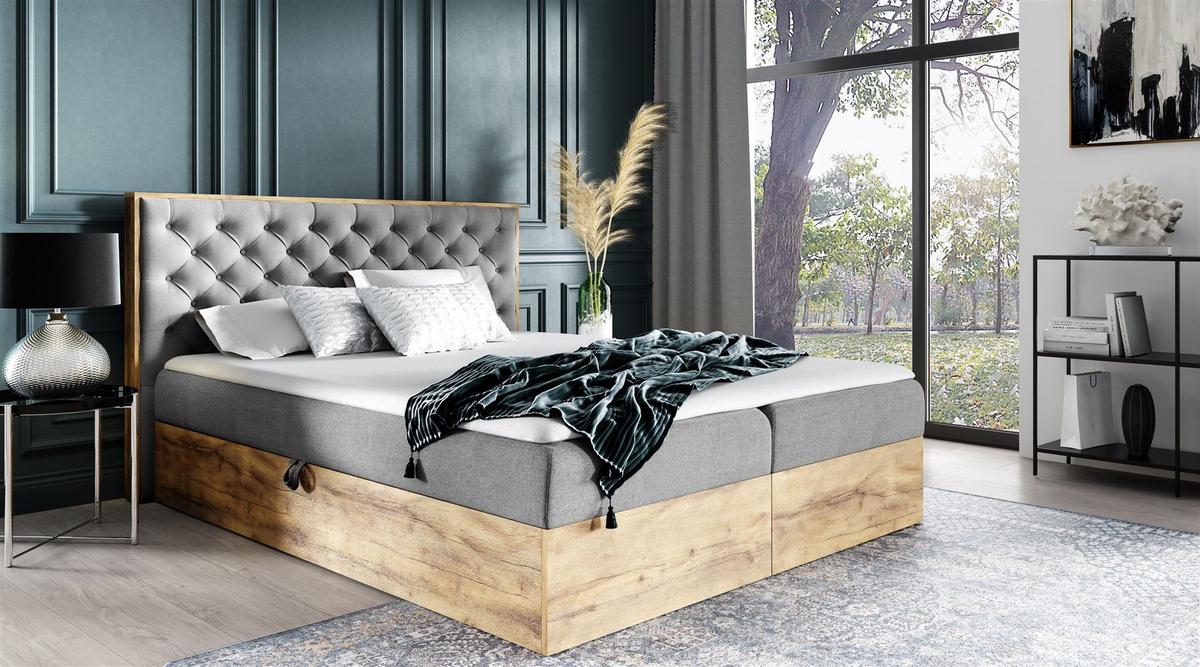 BOXBETT Diona Faro - Grau, Holzwerkstoff/Textil (200/200cm) - Fun Möbel