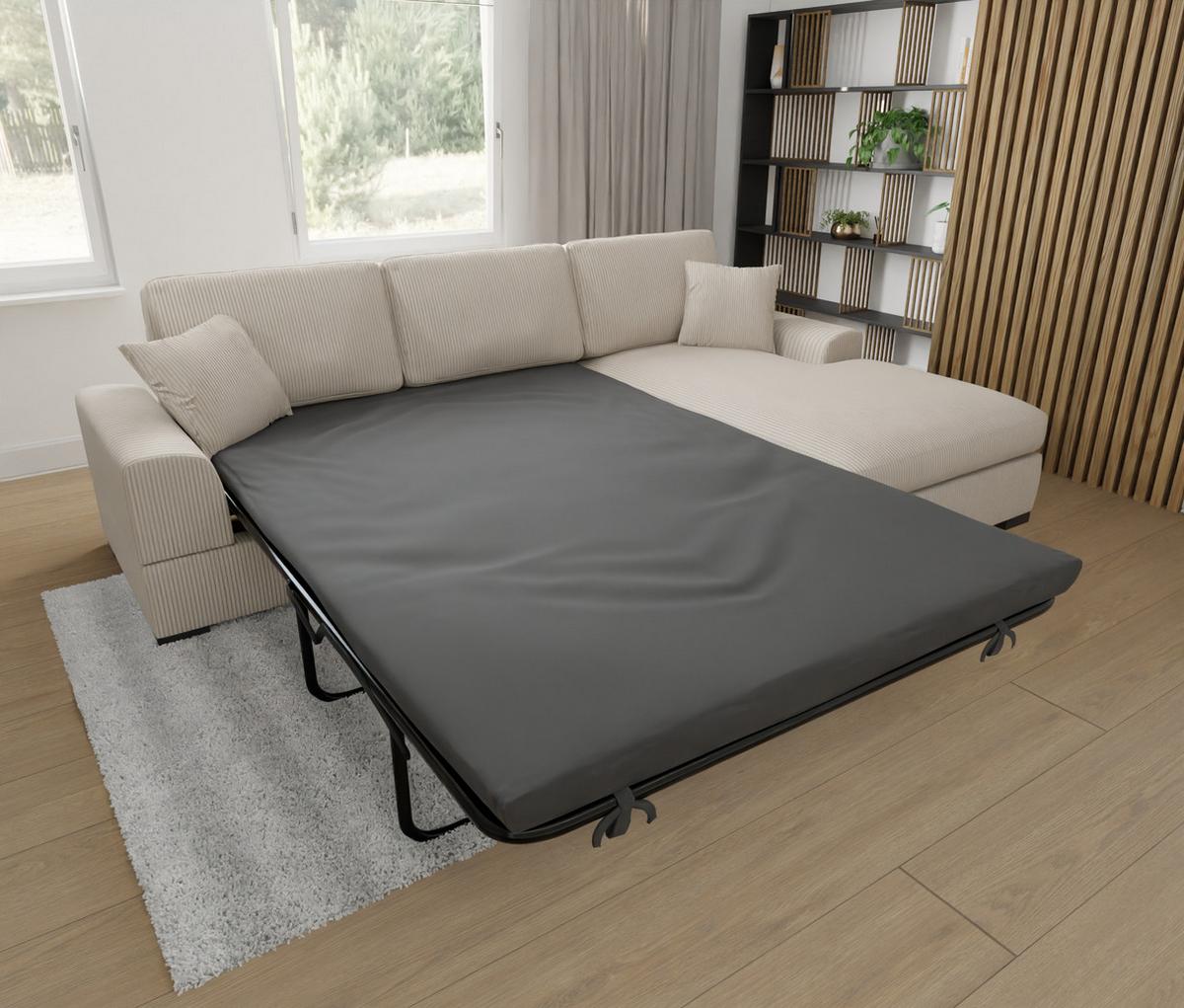 ECKSOFA Saga Beige Cord - Beige/Schwarz, Holz/Buchenholz (306/184cm) - S-Style Möbel