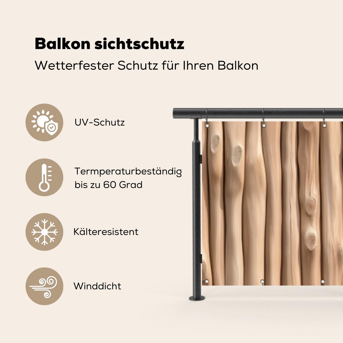 BALKON-SICHTSCHUTZ Holz - Stiel - Hellbraun Groß 500x85 cm - Ahornfarben, Kunststoff (500/85cm) - MuchoWow