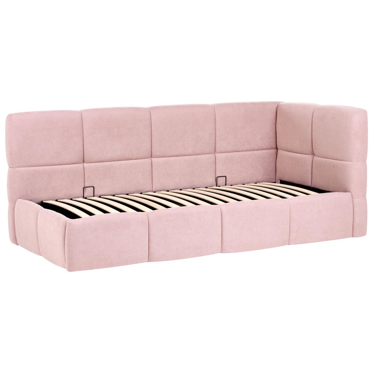 TAGESBETT Stoff 90/200 cm mit Stauraum rechtsseitig Rosa Jacou - Pink, Textil (90/200cm) - Beliani