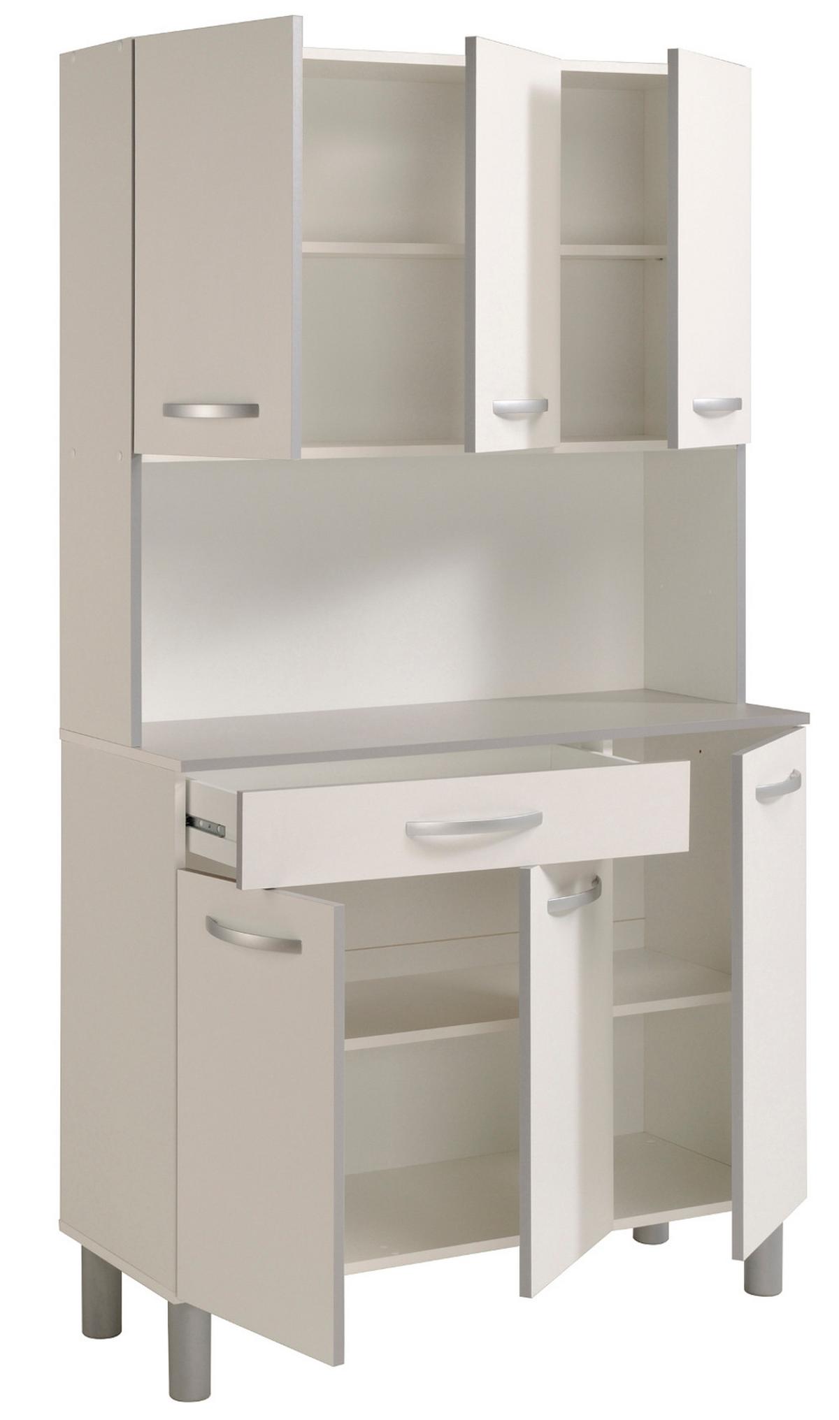 BUFFET Küche weiß, grau 101 cm Küchenschrank mit viel Stauraum - Weiß/Grau, Holzwerkstoff (101/185/40cm) - Parisot Meuble