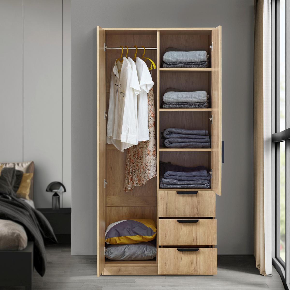 KLEIDERSCHRANK Eiselfing - Eichefarben, Holzwerkstoff (80/176/52cm) - [en.casa]