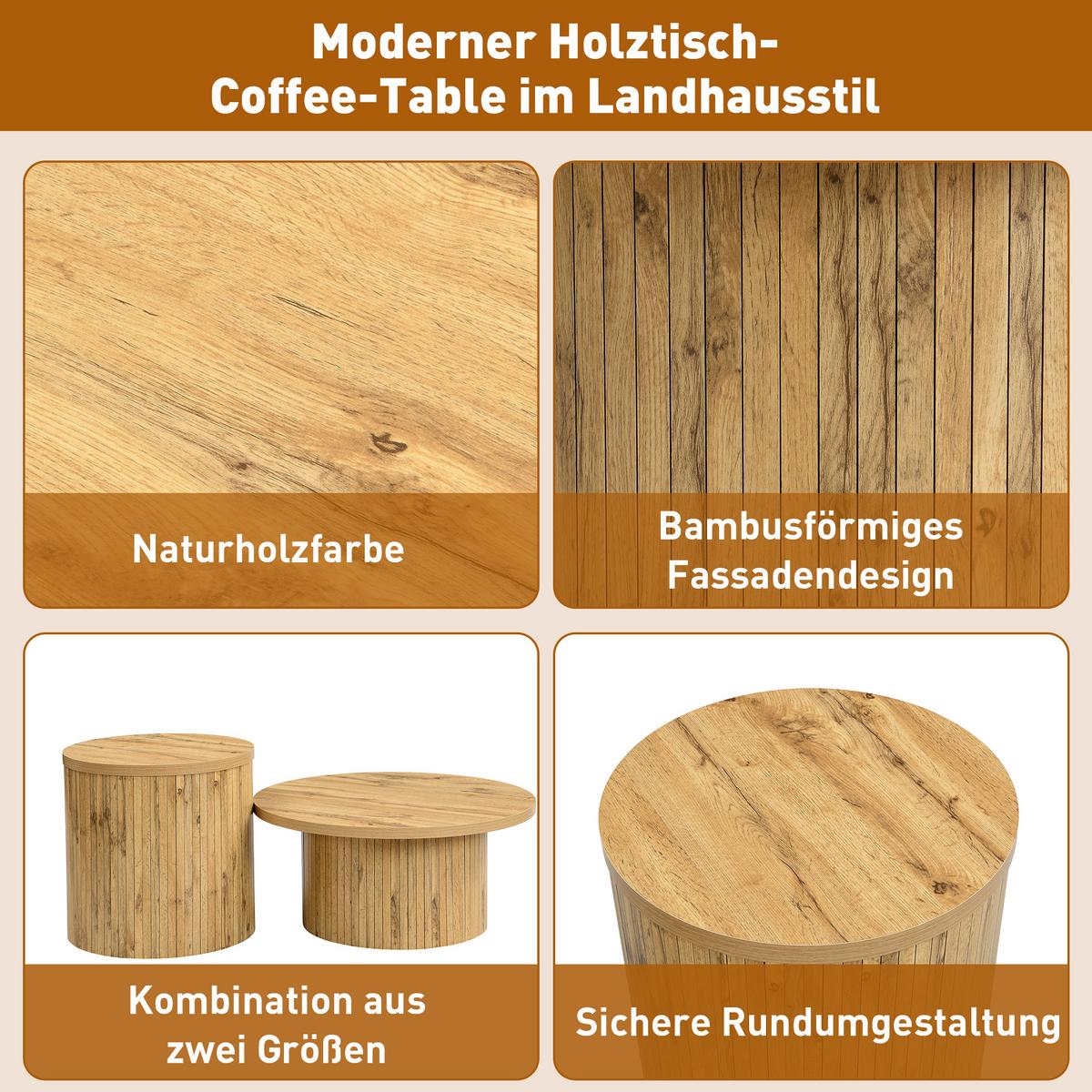 COUCHTISCH-SET Rund Ø75/50 cm Naturholzoptik im Skandi-Design - Naturfarben, Holzwerkstoff (75/75/36cm) - Urban Meuble