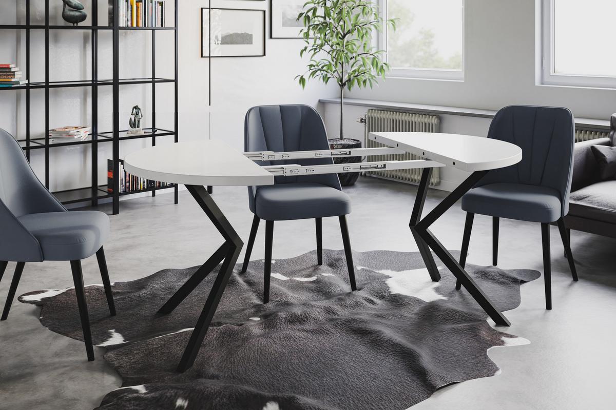 RUNDER Esszimmertisch LOFT LITEN, ausziehbarer Tisch Durchmesser: 90 cm/170 cm, Wohnzimmertisch Farbe: Weiß, mit Metallbeinen in Farbe Schwarz - Schwarz/Weiß, Holzwerkstoff (90/90/76cm) - Alpi-Möbel