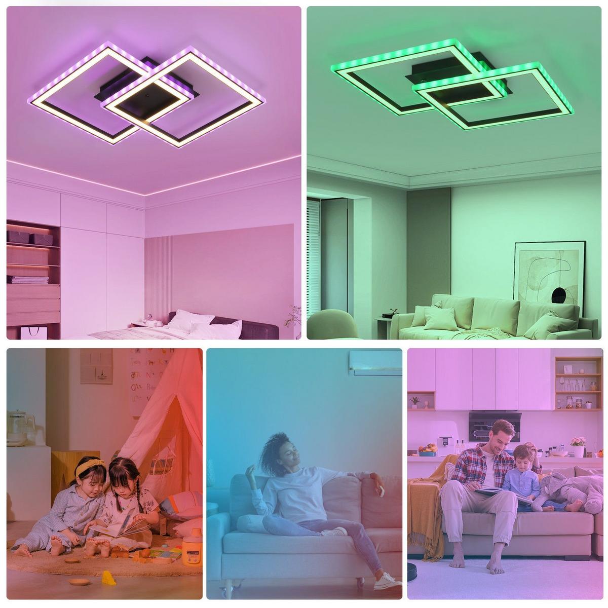 LED-DECKENLEUCHTE Luzadder 44.5/44.5/7cm - Schwarz, Metall (44.5/44.5/7cm) - Nettlife