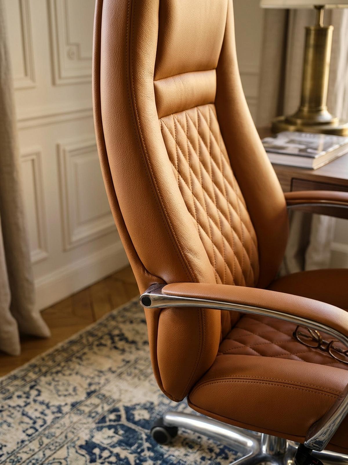 CHEFSESSEL Echtleder mit Aluminiumfußkreuz und ergonomischer Sitzform MADRID, Beige 70x68x130 cm - Beige/Silberfarben, Leder/Metall (70/130/68cm) - KADIMA DESIGN