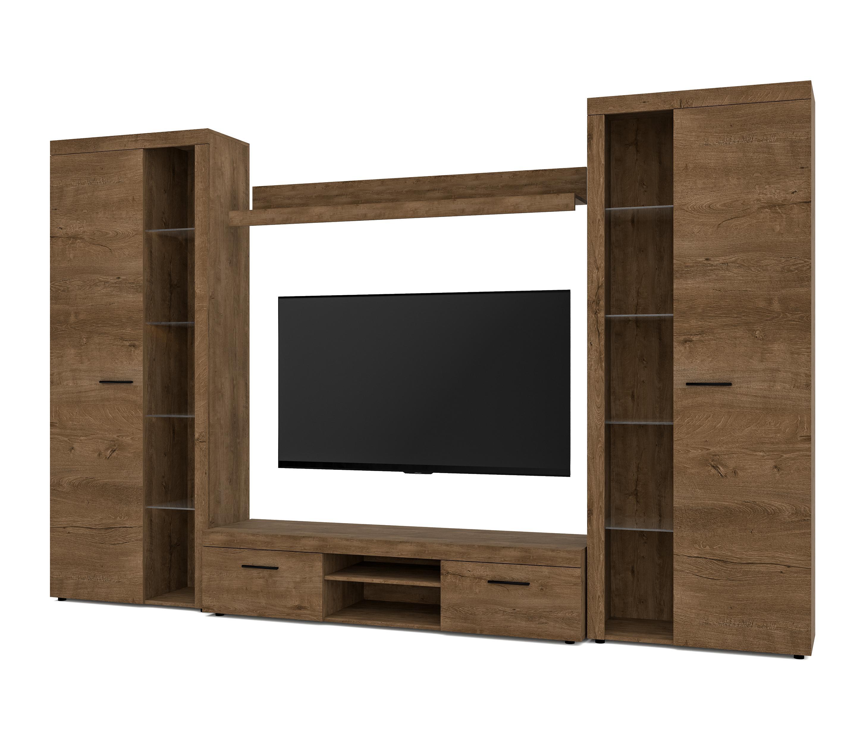 WOHNWAND Spacoro XL Lefkas 300/190/40 cm Viel Stauraum ohne LED - Braun, Holzwerkstoff/Kunststoff (300/190/40cm) - AX Living
