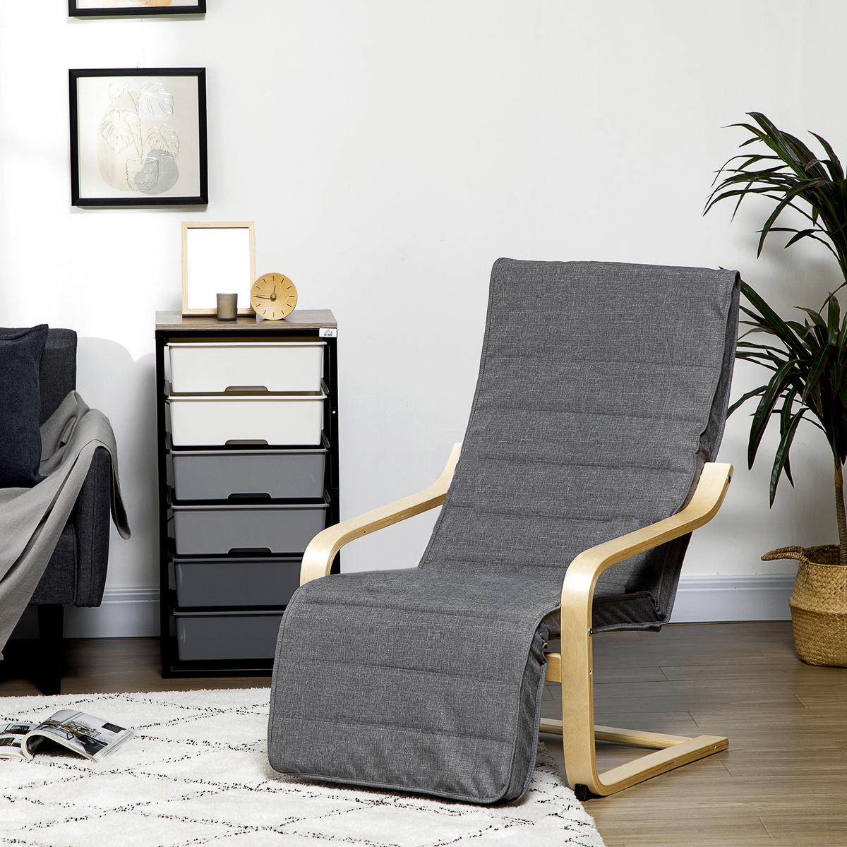 RELAXSESSEL Schwingstuhl, Ruhesessel, Relaxstuhl mit Verstellbarem Fußteil - Grau, Kunststoff (94/100/66.5cm) - HOMCOM