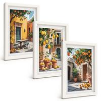 BILDER SET 3er Set - 20x30 cm Weißer Rahmen - Zitrusfrüchte im Garten - Weiß, Kunststoff (20/30cm) - TULUP
