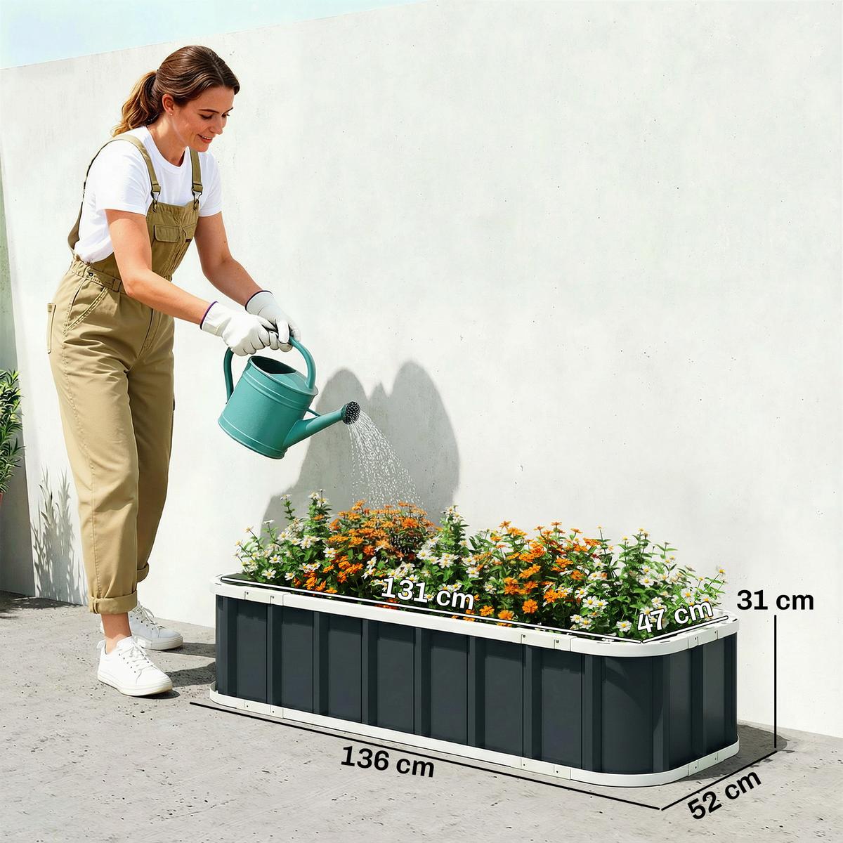 HOCHBEET Verzinkter Stahl Kunststoff Dunkelgrau 136/52/31 cm - Dunkelgrau, Metall (52/31/136cm) - Outsunny