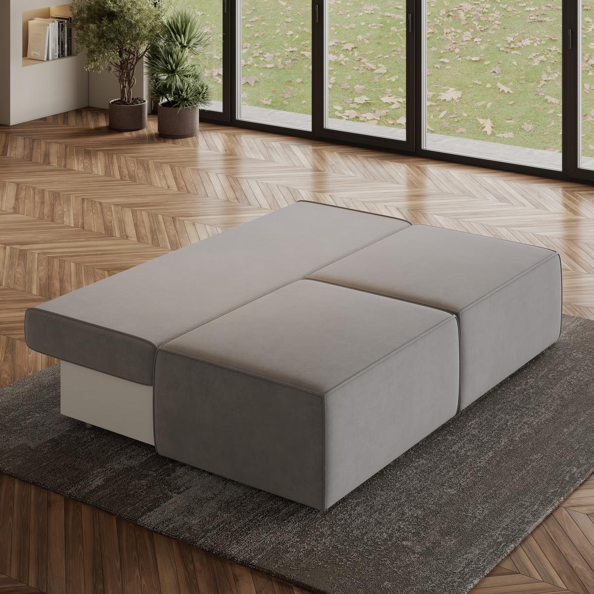 ECKSOFA VARNA M Hellgrau Velours-Stoff mit Schlaffunktion - Hellgrau/Grau, Holz/Kunststoff (196/158cm) - MASSENO