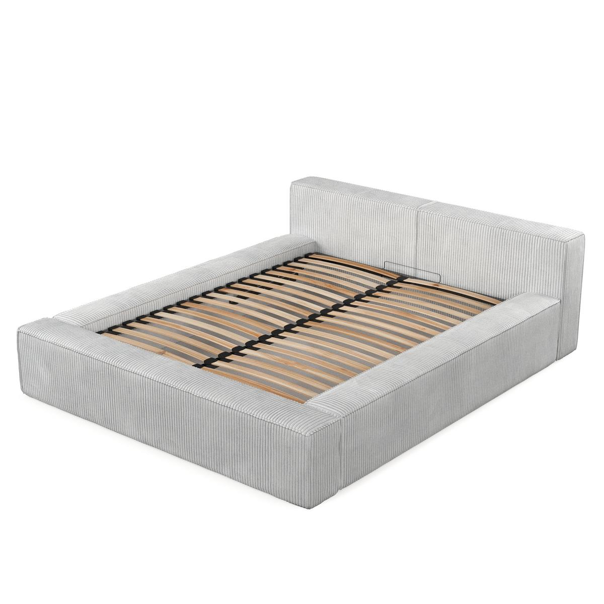 POLSTERBETT Casto mit Stauraum 140/200 cm Hellgrau im Poso Stoff - Hellgrau/Schwarz, Holz/Holzwerkstoff (140/200cm) - AltaBeds
