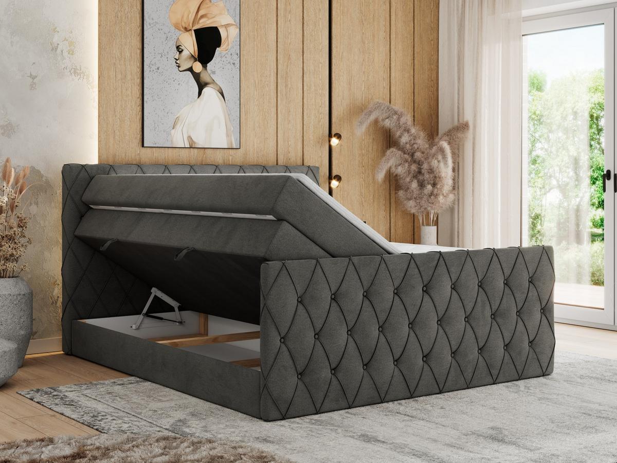 BOXSPRINGBETT MIREN KING DUO 200/200 Dunkelgrau Velvet - H3 - Hellgrau, Holz/Textil (200/200cm) - MKS