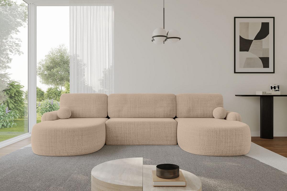 WOHNLANDSCHAFT mit Schlaffunktion und Bettkasten LIRA-U - 335x172x89 Dunkelbeige - Cappuccino, Holzwerkstoff/Textil (335/89/172cm) - ALTDECOR